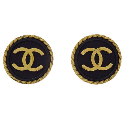 Chanel Button Clip-On Earrings Gold Black 95P
