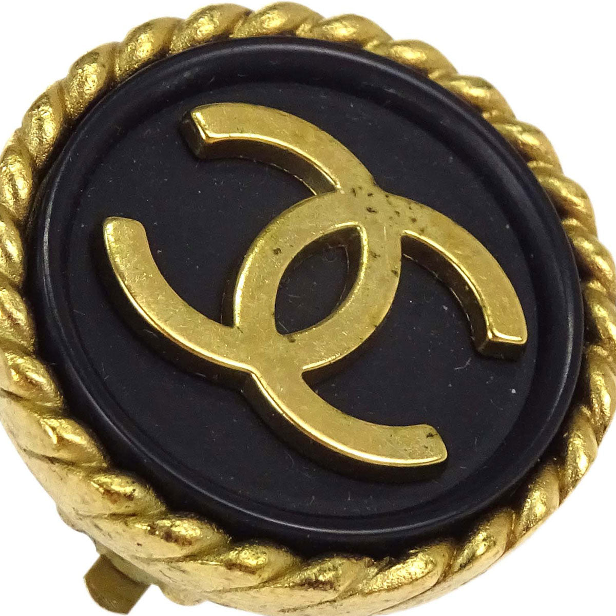 Chanel Button Clip-On Earrings Gold Black 95P