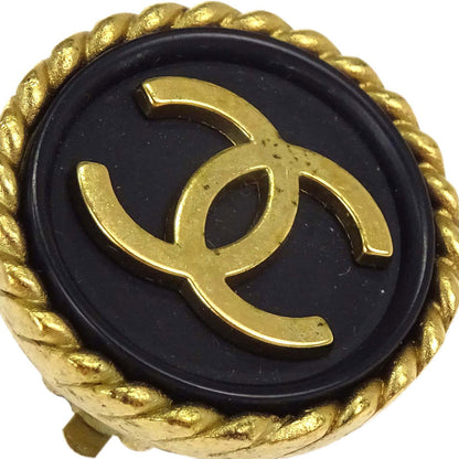 Chanel Button Clip-On Earrings Gold Black 95P