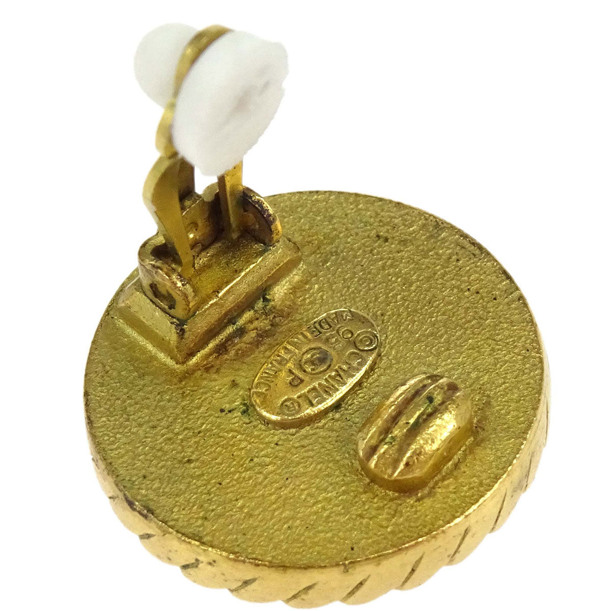 Chanel Button Clip-On Earrings Gold Black 95P