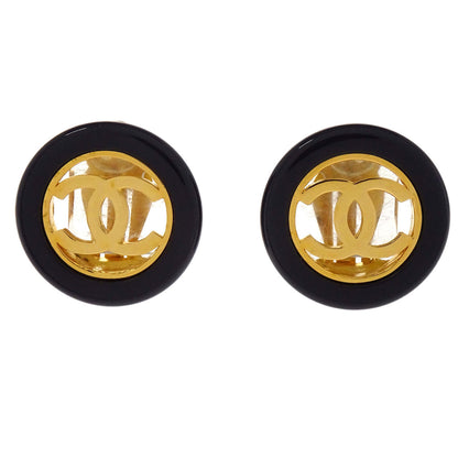 Chanel Button Clip-On Earrings Gold Black 97A