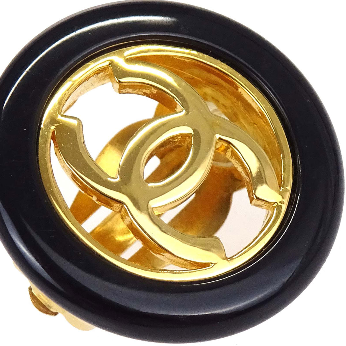Chanel Button Clip-On Earrings Gold Black 97A