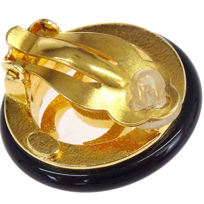 Chanel Button Clip-On Earrings Gold Black 97A