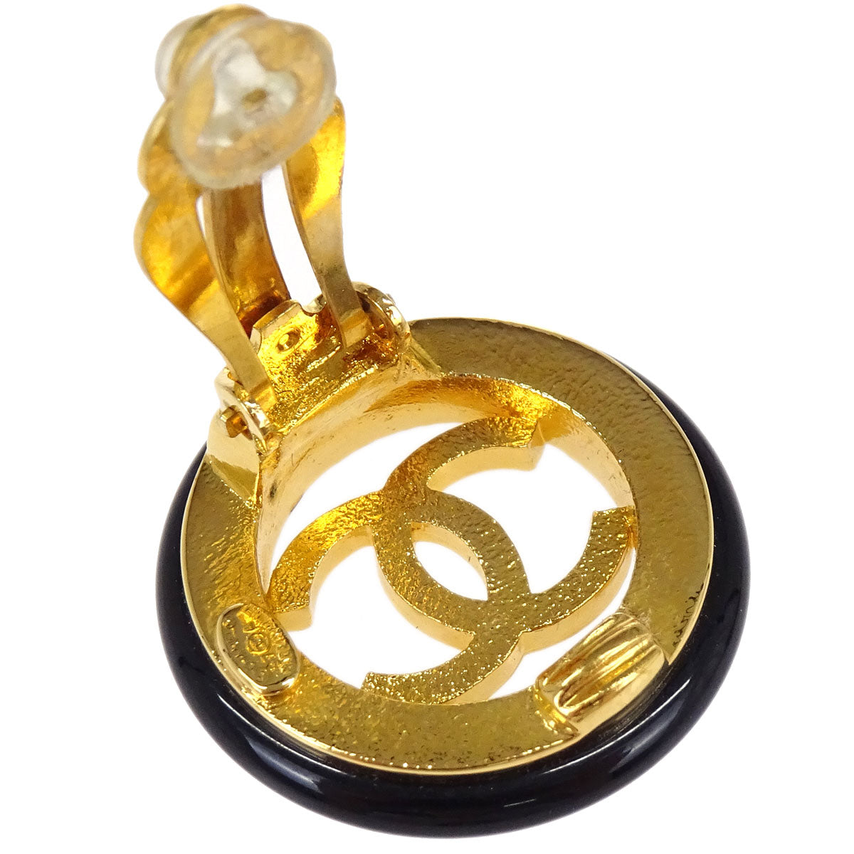 Chanel Button Clip-On Earrings Gold Black 97A
