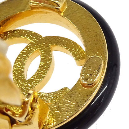 Chanel Button Clip-On Earrings Gold Black 97A