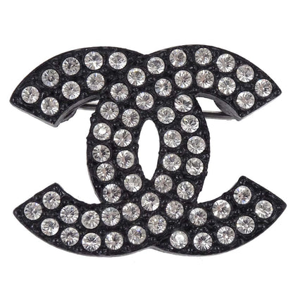 Chanel CC Brooch Pin Rhinestone Black 02A