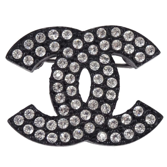 Chanel CC Brooch Pin Rhinestone Black 02A