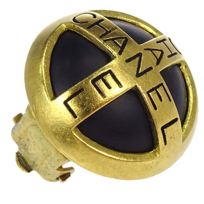 Chanel Button Clip-On Earrings Gold Black 95P