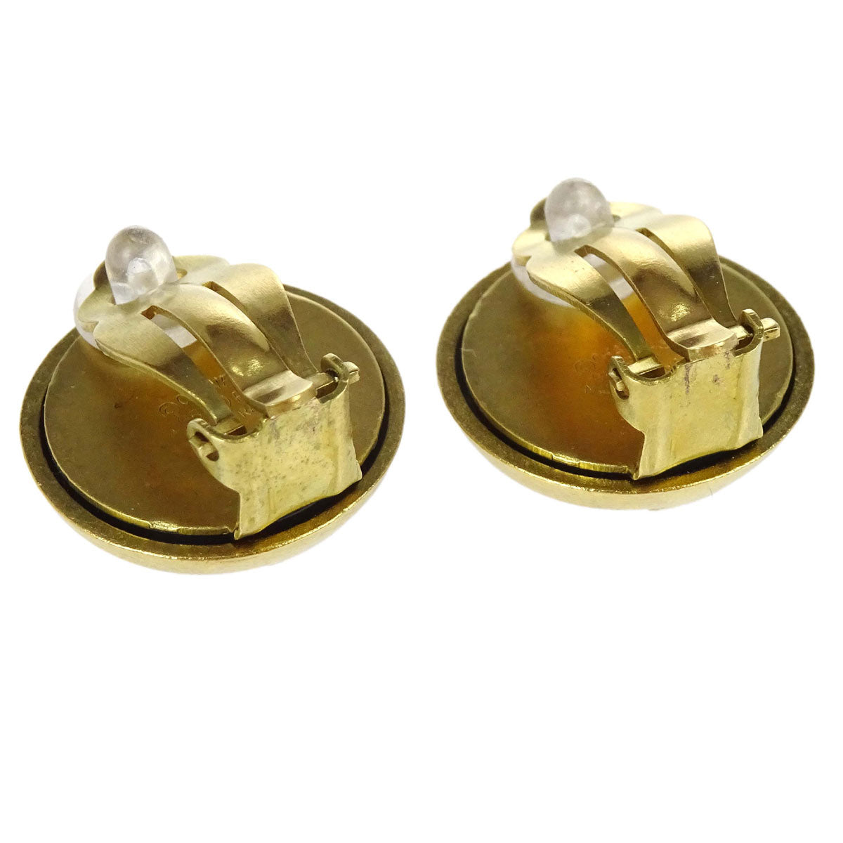 Chanel Button Clip-On Earrings Gold Black 95P