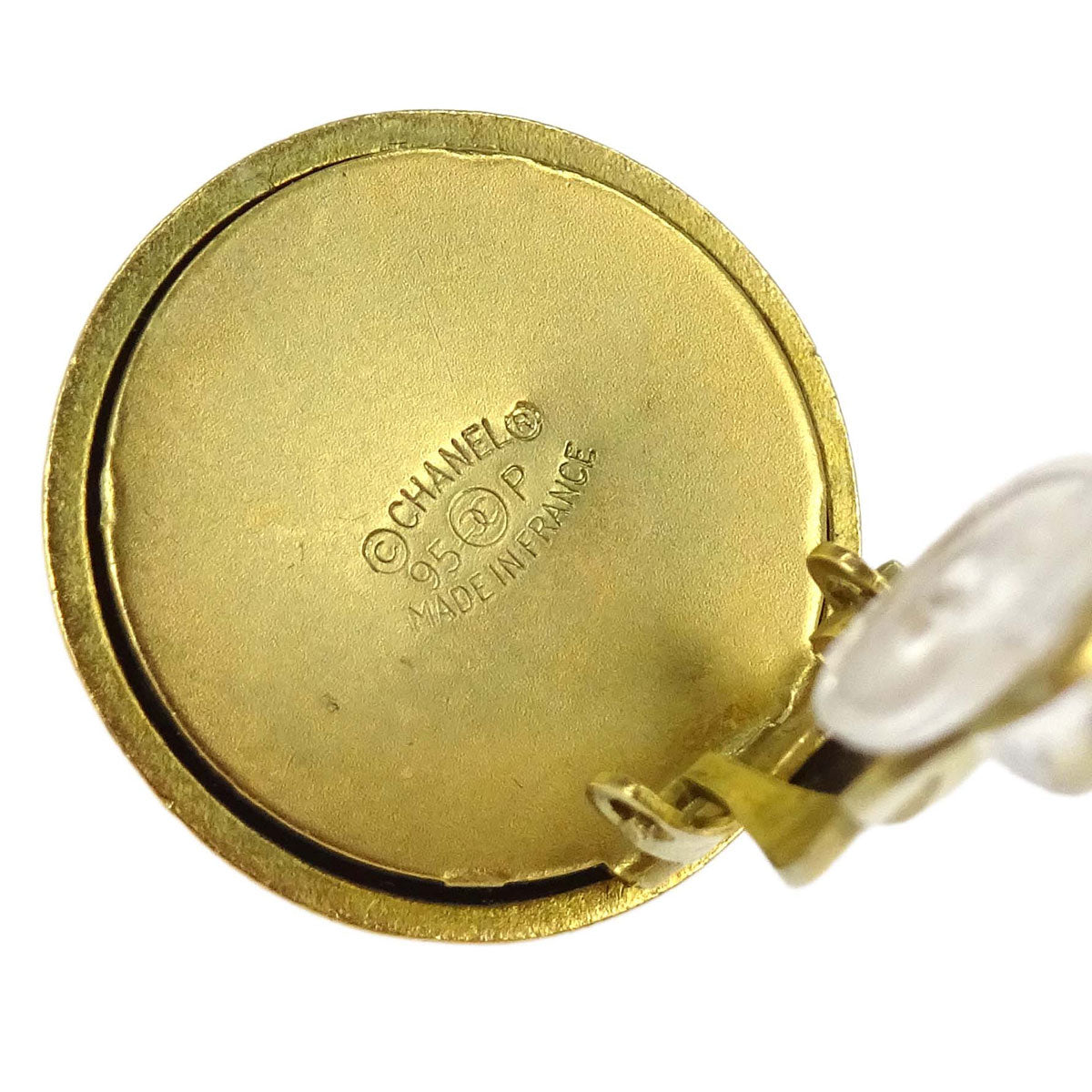 Chanel Button Clip-On Earrings Gold Black 95P