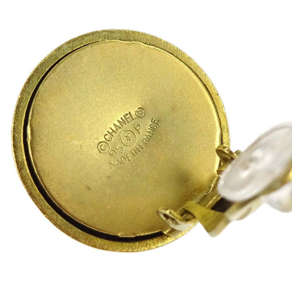 Chanel Button Clip-On Earrings Gold Black 95P