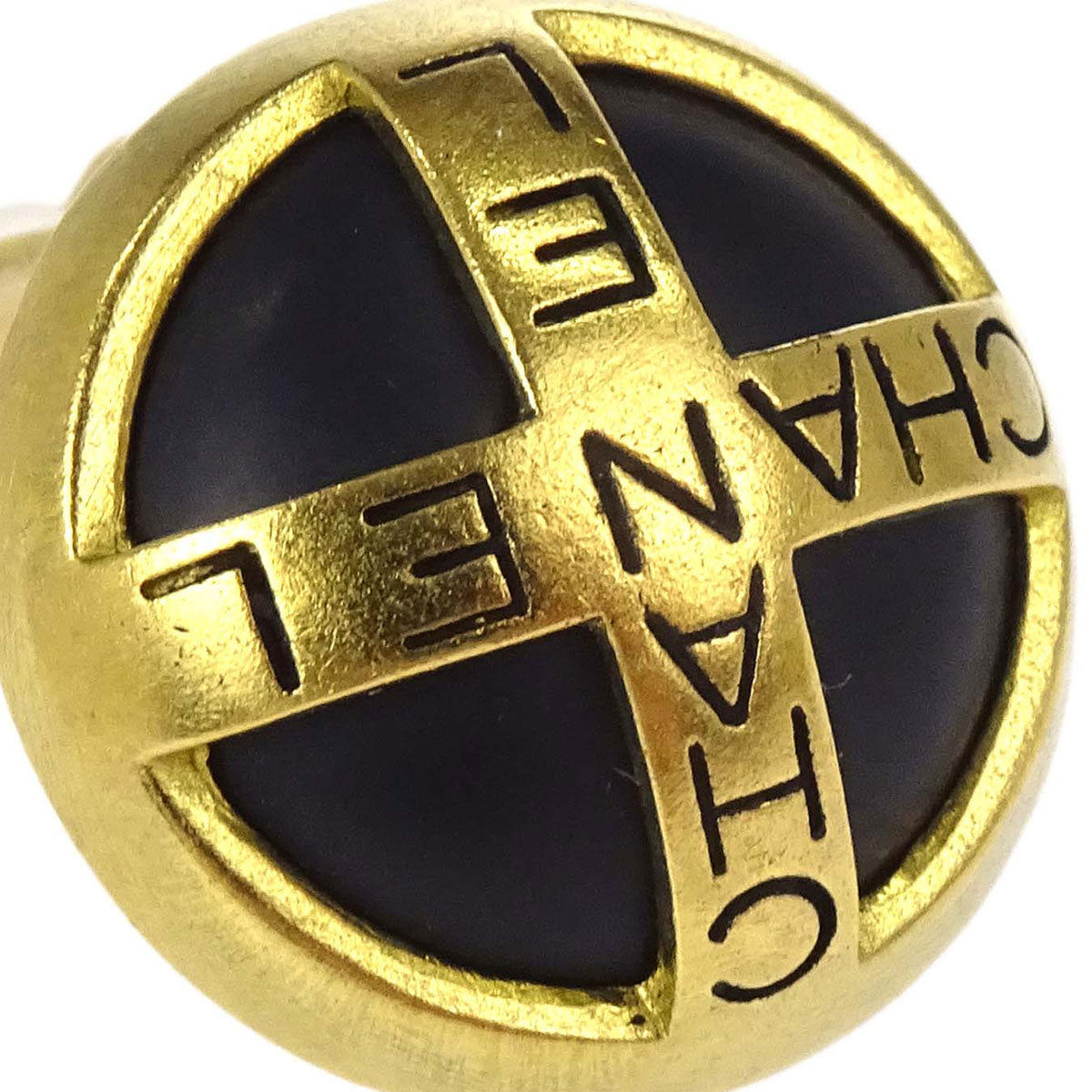 Chanel Button Clip-On Earrings Gold Black 95P