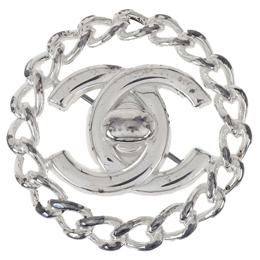 Chanel CC Turnlock Brooch Pin Silver 97A