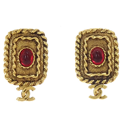 Chanel Rectangle CC Clip-On Earrings Gold Gripoix 2088