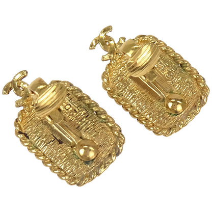 Chanel Rectangle CC Clip-On Earrings Gold Gripoix 2088
