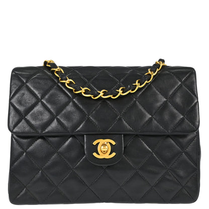 Chanel 1991-1994 Black Lambskin Classic Square Flap Shoulder Bag 20