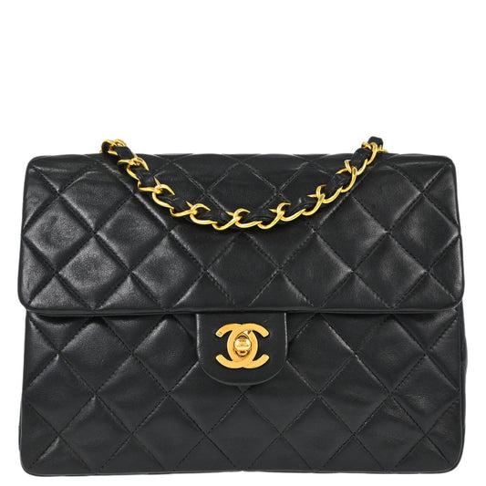 Chanel 1991-1994 Black Lambskin Classic Square Flap Shoulder Bag 20