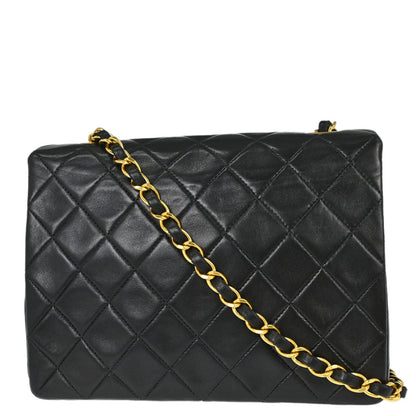 Chanel 1991-1994 Black Lambskin Classic Square Flap Shoulder Bag 20