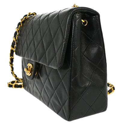 Chanel 1991-1994 Black Lambskin Classic Square Flap Shoulder Bag 20
