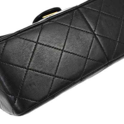 Chanel 1991-1994 Black Lambskin Classic Square Flap Shoulder Bag 20
