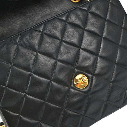 Chanel 1991-1994 Black Lambskin Classic Square Flap Shoulder Bag 20