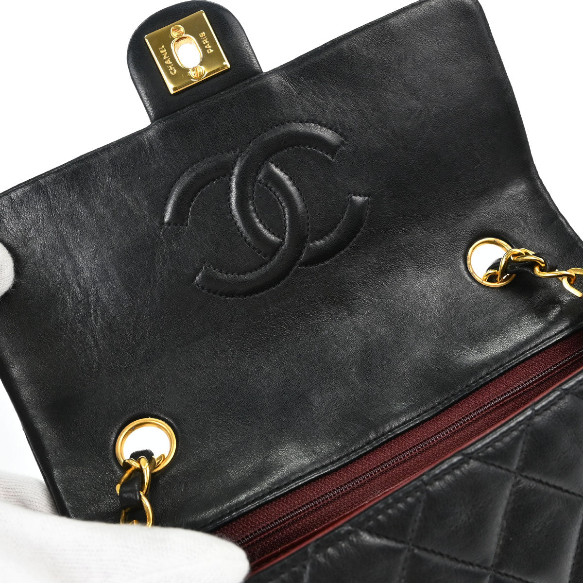 Chanel 1991-1994 Black Lambskin Classic Square Flap Shoulder Bag 20