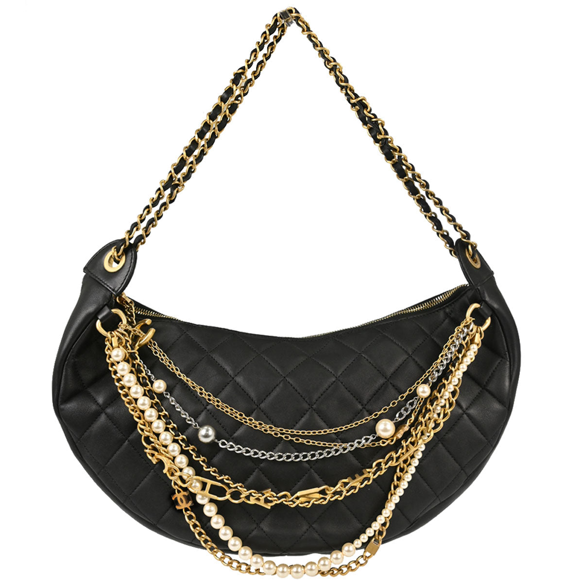 Chanel 2019 Black Lambskin All About Chains Hobo Handbag