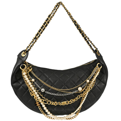 Chanel 2019 Black Lambskin All About Chains Hobo Handbag