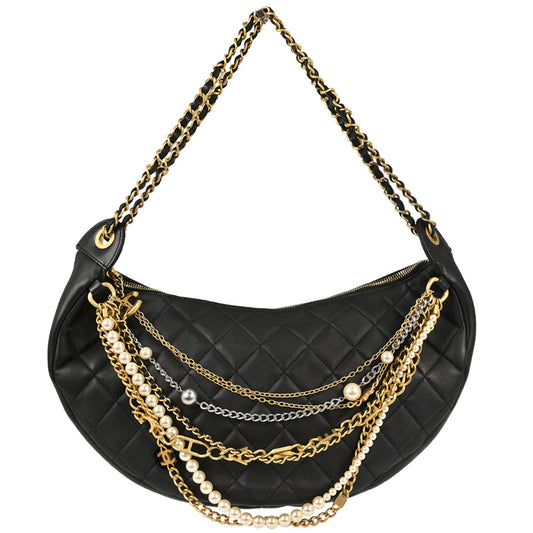 Chanel 2019 Black Lambskin All About Chains Hobo Handbag