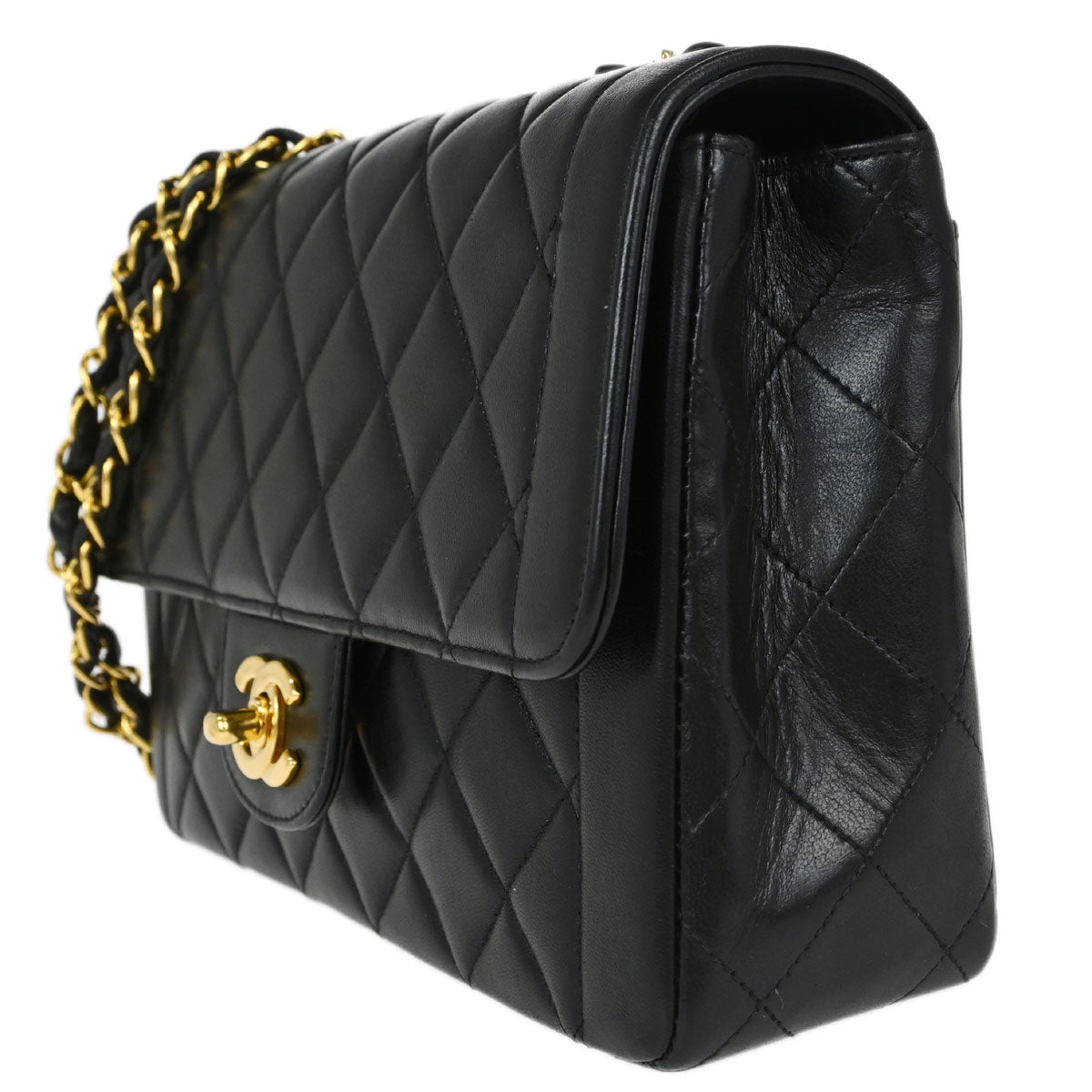 Chanel Black Lambskin Small Single Flap Shoulder Bag