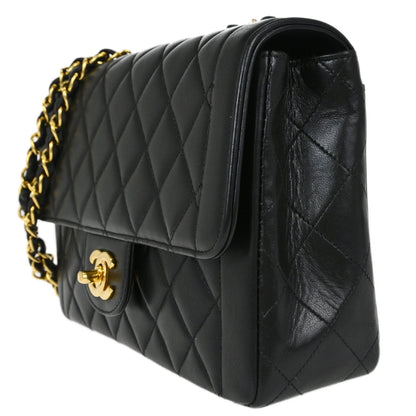 Chanel Black Lambskin Small Single Flap Shoulder Bag