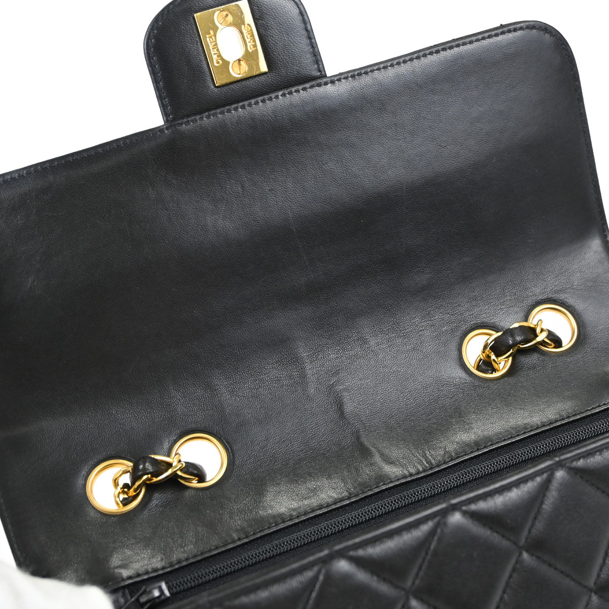 Chanel Black Lambskin Small Single Flap Shoulder Bag