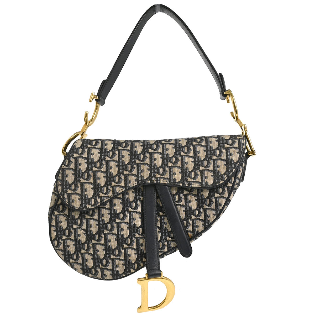 Christian Dior 2018 Navy Beige Trotter Oblique Saddle Handbag