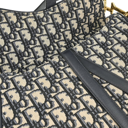 Christian Dior 2018 Navy Beige Trotter Oblique Saddle Handbag