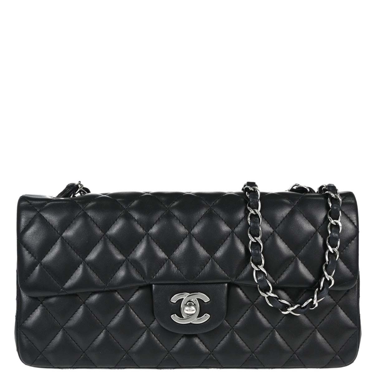 Chanel Black Lambskin East West Shoulder Bag