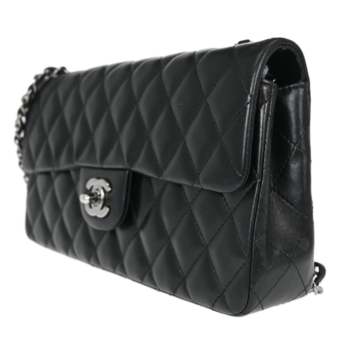 Chanel Black Lambskin East West Shoulder Bag