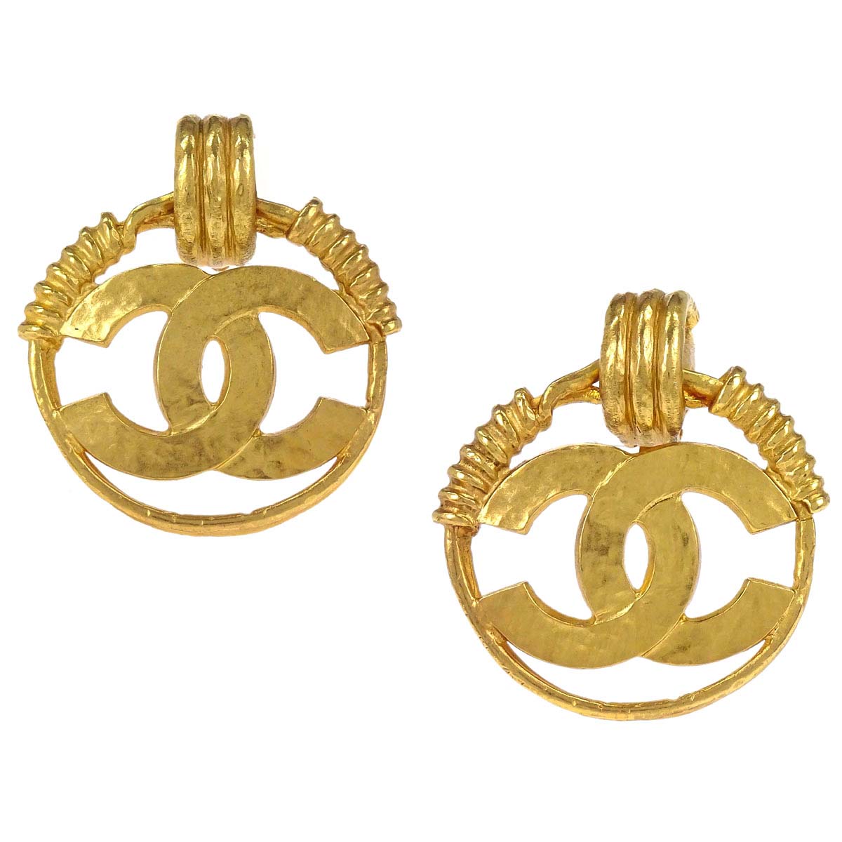 Chanel Dangle CC Hoop Clip-On Earrings Gold 94P