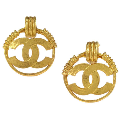Chanel Dangle CC Hoop Clip-On Earrings Gold 94P