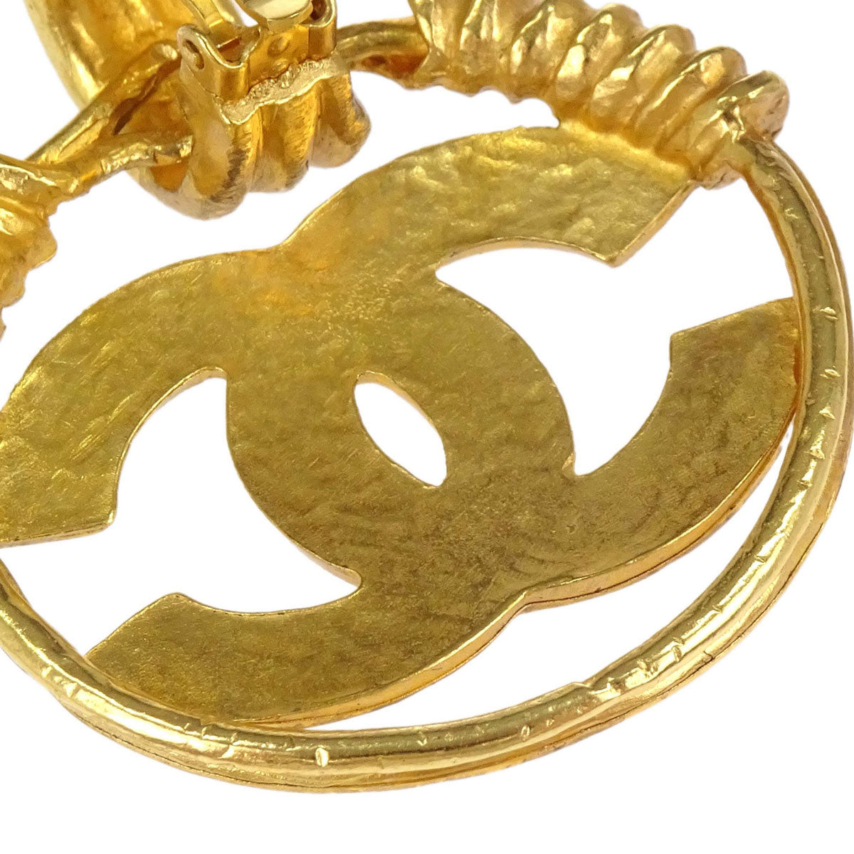 Chanel Dangle CC Hoop Clip-On Earrings Gold 94P