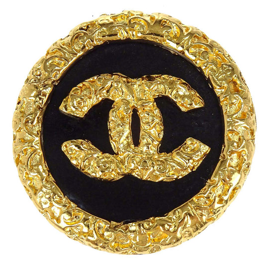 Chanel Medallion Brooch Pin Gold Black 93A