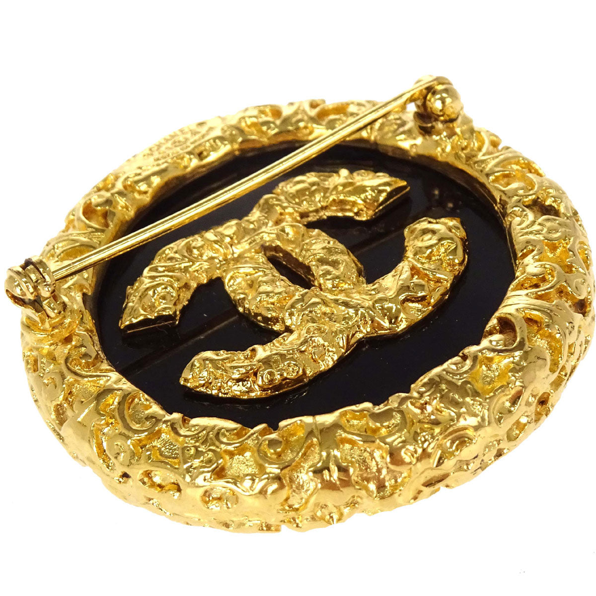 Chanel Medallion Brooch Pin Gold Black 93A