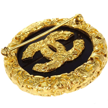 Chanel Medallion Brooch Pin Gold Black 93A