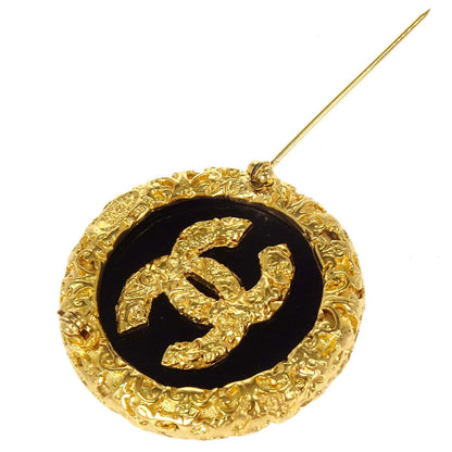 Chanel Medallion Brooch Pin Gold Black 93A