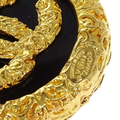 Chanel Medallion Brooch Pin Gold Black 93A