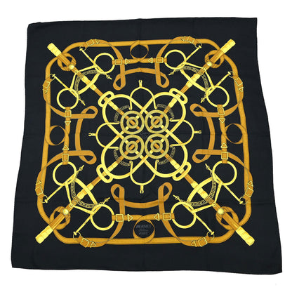 Hermes Scarf Carre 90 Eperon d'Or Black Small Good
