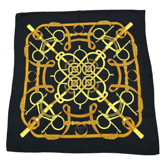 Hermes Scarf Carre 90 Eperon d'Or Black Small Good