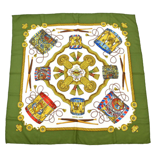 Hermes Scarf Carre 90 Les Tambours Green Small Good