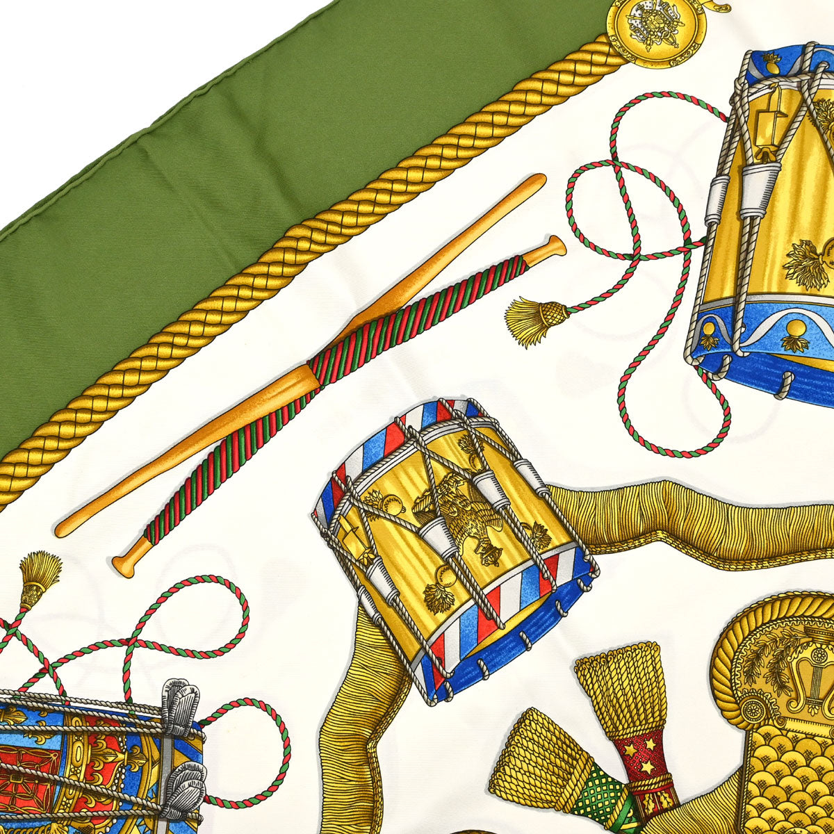 Hermes Scarf Carre 90 Les Tambours Green Small Good