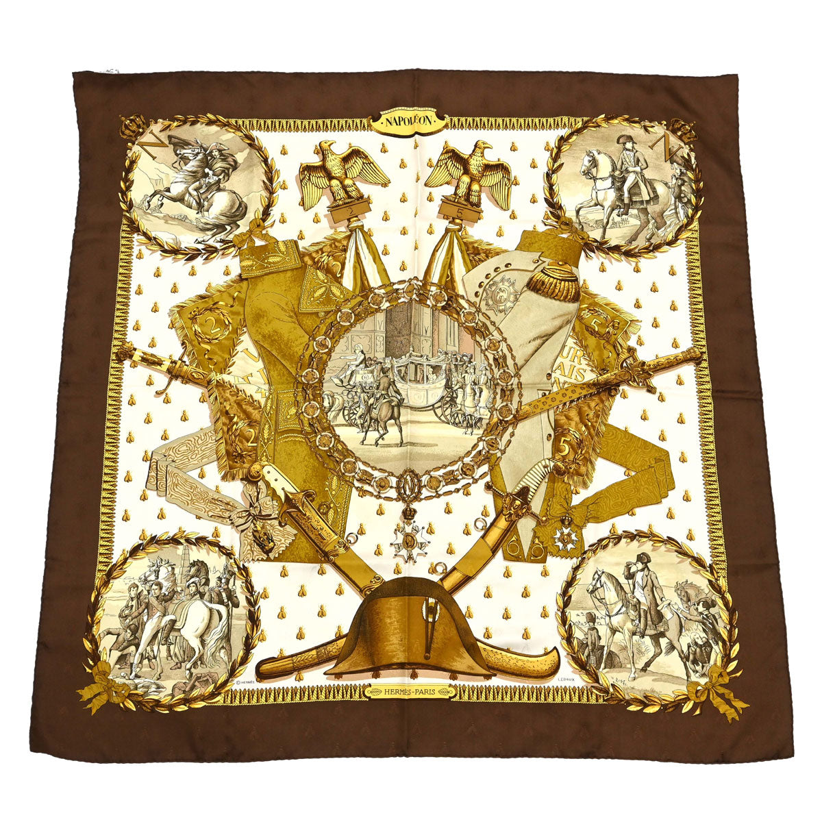 Hermes Scarf Carre 90 Napoleon Brown Small Good