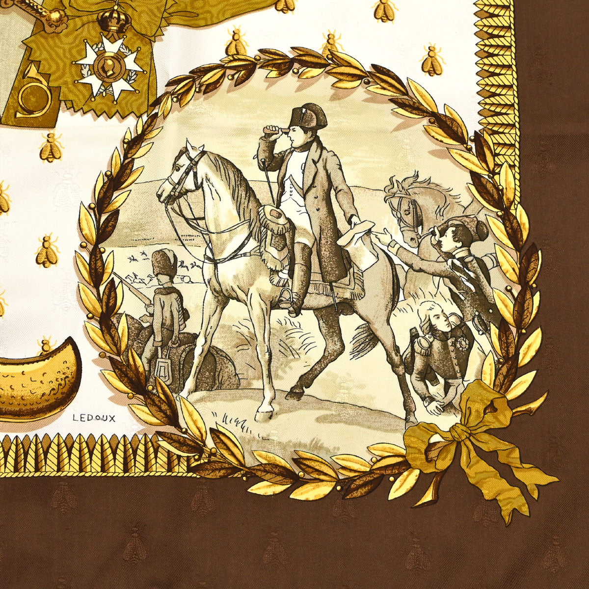 Hermes Scarf Carre 90 Napoleon Brown Small Good